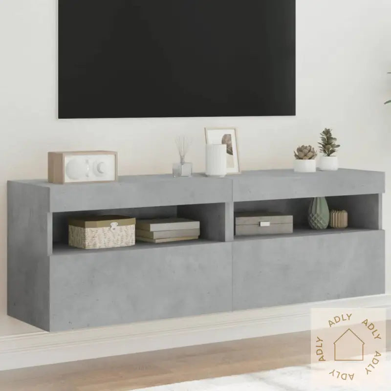 Vegghengte Tv-Benker Med Led-Lys 2 Stk Betonggrå 60X30X40 Cm