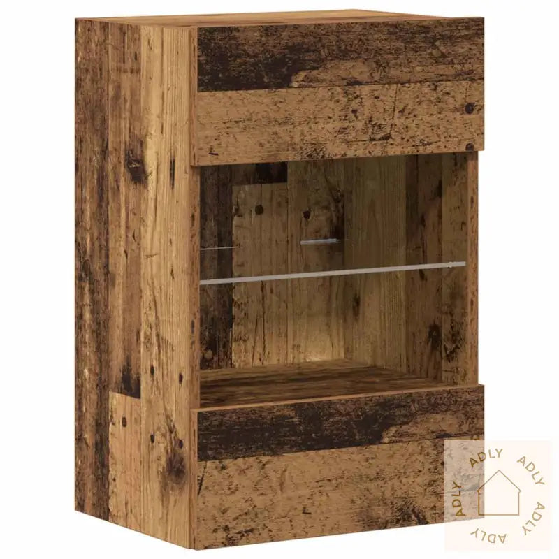 Vegghengte Tv-Benker Med Led 2 Stk Gammelt Tre 40X30X60,5 Cm