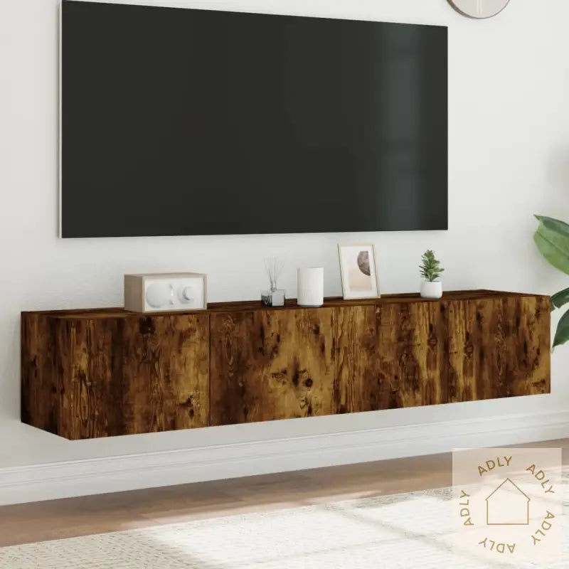 Tv-Benker Med Led-Lys 2 Stk Røkt Eik 80X35X31 Cm