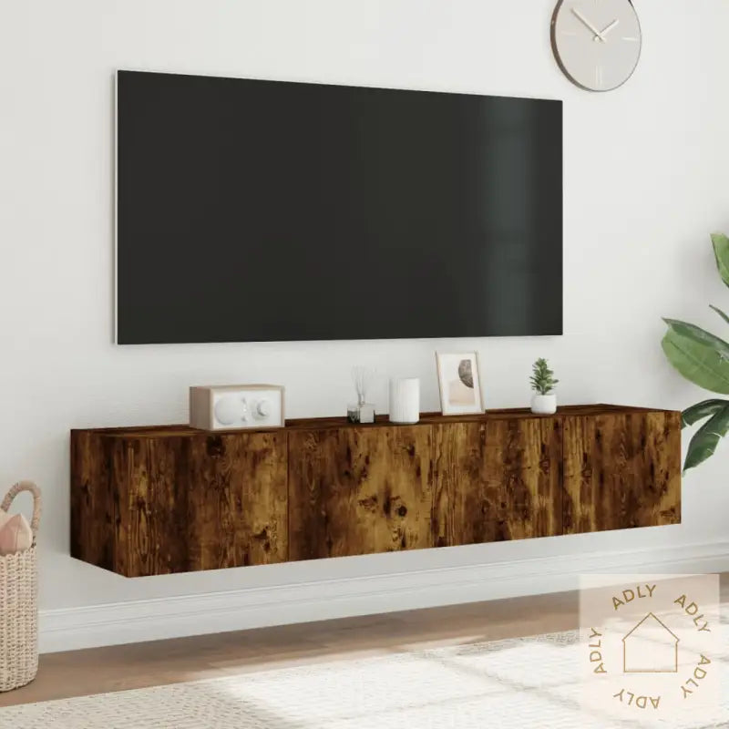 Tv-Benker Med Led-Lys 2 Stk Røkt Eik 80X35X31 Cm