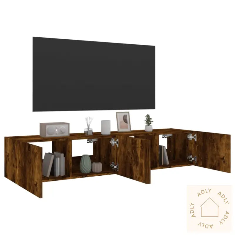 Tv-Benker Med Led-Lys 2 Stk Røkt Eik 80X35X31 Cm