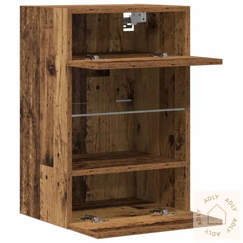 Vegghengte Tv-Benker Med Led 2 Stk Gammelt Tre 40X30X60,5 Cm