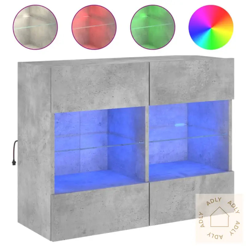 Vegghengt Tv-Benk Med Led-Lys Betonggrå 78,5X30X60,5 Cm