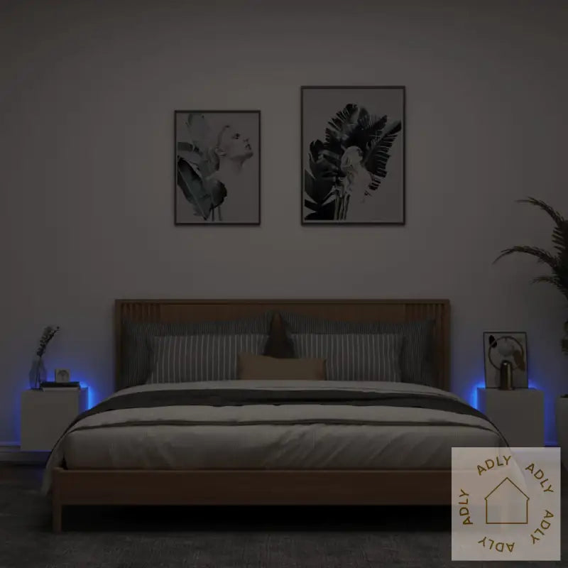 Vegghengte Tv-Benker Med Led 2 Stk Hvit 30,5X35X30 Cm