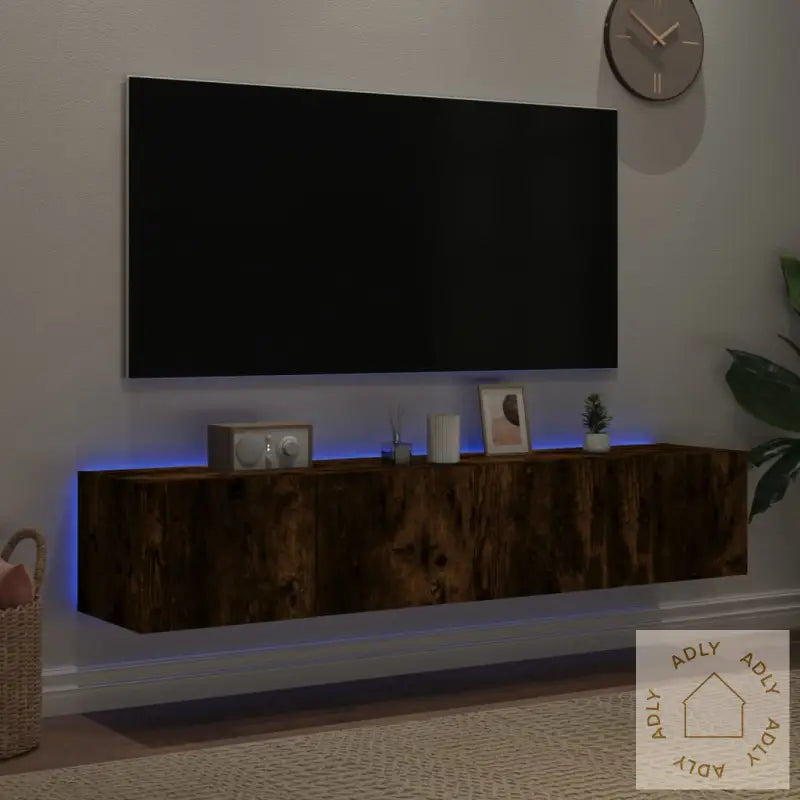 Tv-Benker Med Led-Lys 2 Stk Røkt Eik 80X35X31 Cm