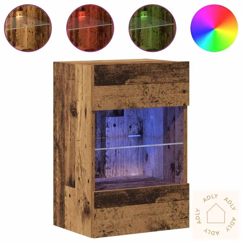 Vegghengte Tv-Benker Med Led 2 Stk Gammelt Tre 40X30X60,5 Cm