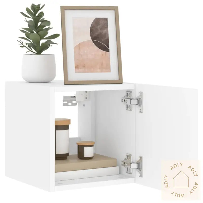 Vegghengte Tv-Benker Med Led 2 Stk Hvit 30,5X35X30 Cm