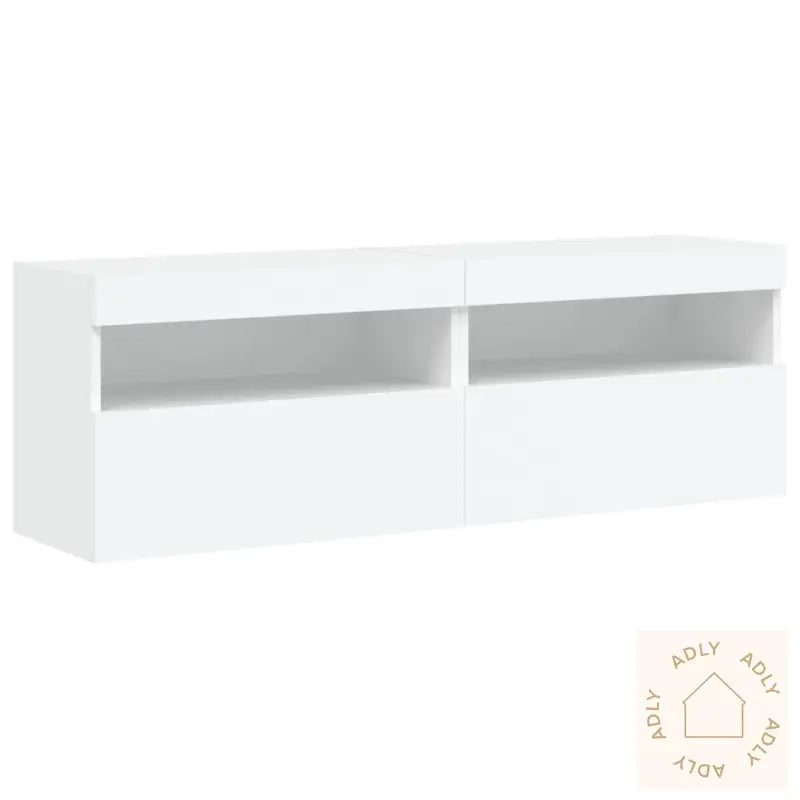 Vegghengte Tv-Benker Med Led 2 Stk Hvit 60X30X40 Cm