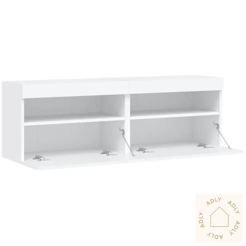 Vegghengte Tv-Benker Med Led 2 Stk Hvit 60X30X40 Cm