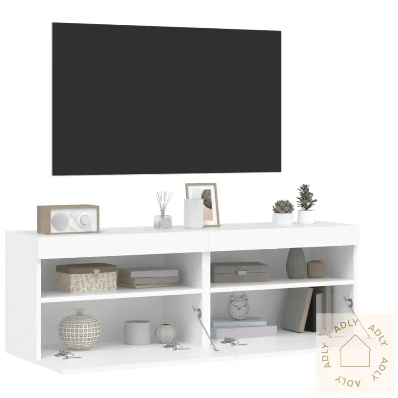 Vegghengte Tv-Benker Med Led 2 Stk Hvit 60X30X40 Cm