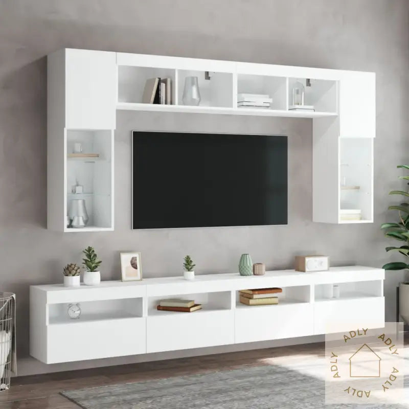 Vegghengte Tv-Benker Med Led 2 Stk Hvit 60X30X40 Cm