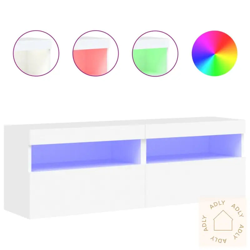 Vegghengte Tv-Benker Med Led 2 Stk Hvit 60X30X40 Cm