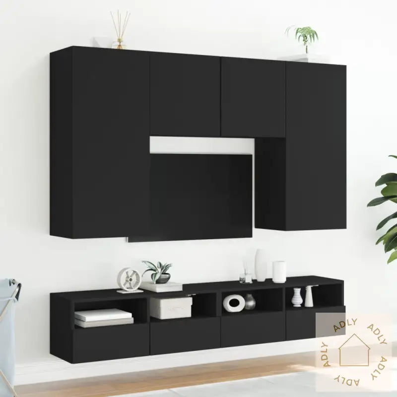 Vegghengte Tv-Benker 2 Stk Svart 100X30X30 Cm Konstruert Tre