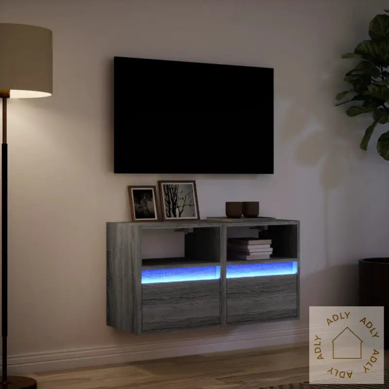 Vegghengte Tv-Benker Med Led 2 Stk Grå Sonoma 41X31X45 Cm