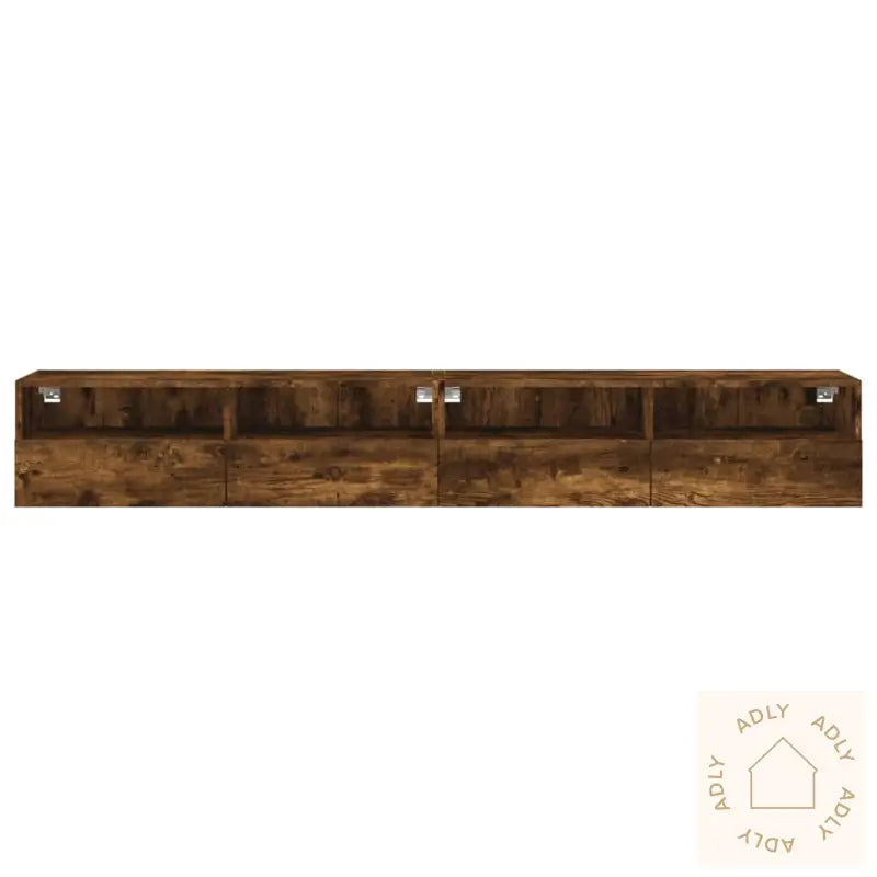 Vegghengte Tv-Benker 2 Stk Røkt Eik 100X30X30 Cm Konstruert Tre