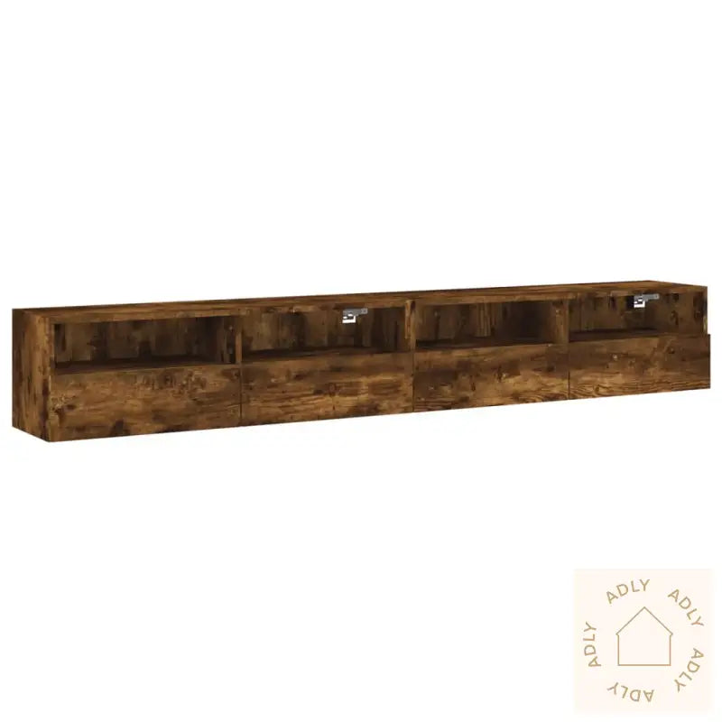 Vegghengte Tv-Benker 2 Stk Røkt Eik 100X30X30 Cm Konstruert Tre