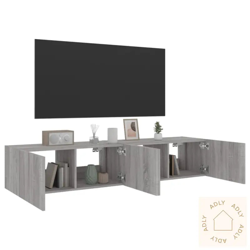 Tv-Benker Med Led-Lys 2 Stk Grå Sonoma 80X35X31 Cm