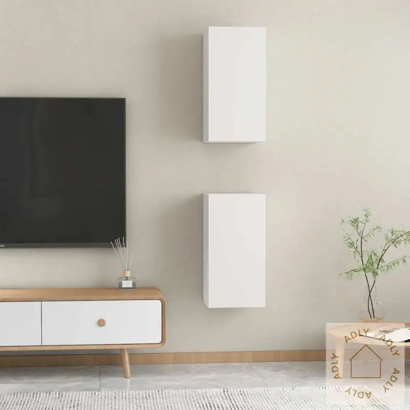 Tv-Benk 2 Stk Hvit 30,5X30X60 Cm Konstruert Tre