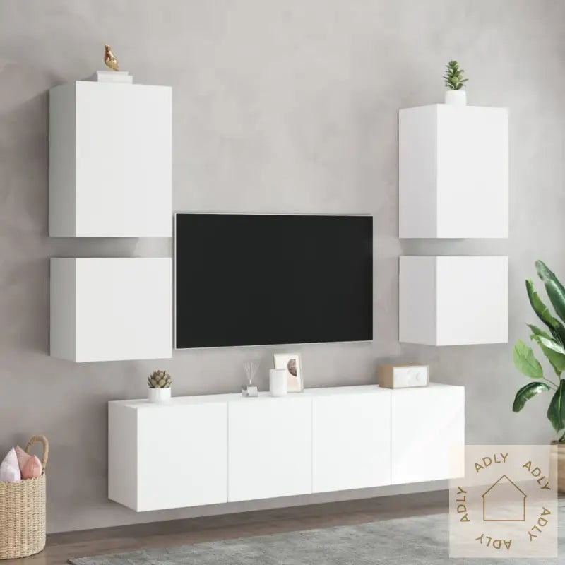 Vegghengte Tv-Benker 2 Stk Hvit 40,5X30X40 Cm Konstruert Tre