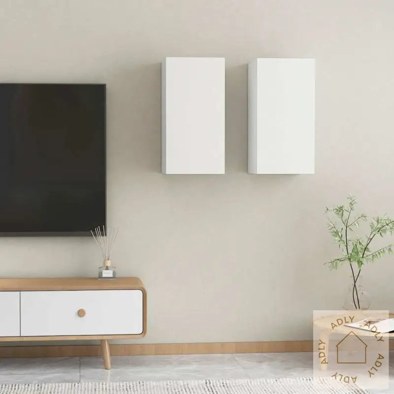 Tv-Benk 2 Stk Hvit 30,5X30X60 Cm Konstruert Tre