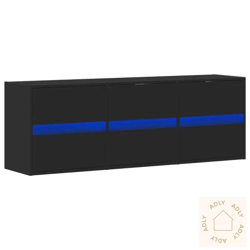 Vegghengt Tv-Benk Med Led Svart 130X31X45 Cm