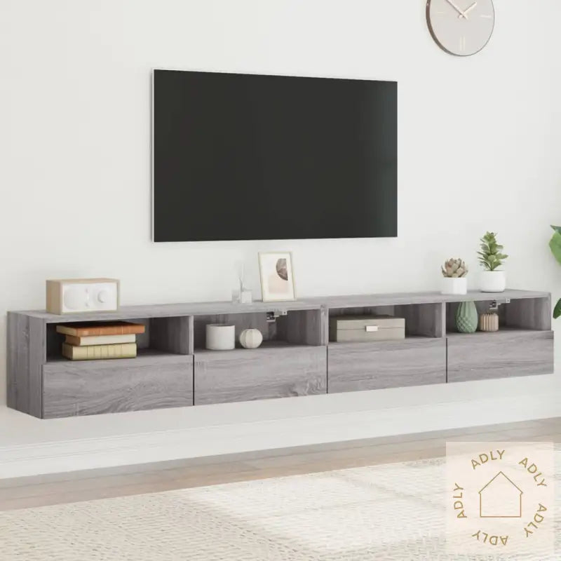 Vegghengte Tv-Benker 2Stk Grå Sonoma 100X30X30Cm Konstruert Tre