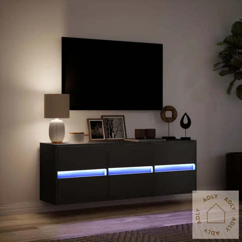 Vegghengt Tv-Benk Med Led Svart 130X31X45 Cm