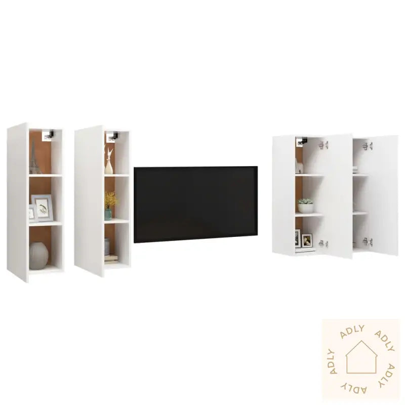 Tv-Benk 4 Stk Hvit 30,5X30X90 Cm Konstruert Tre