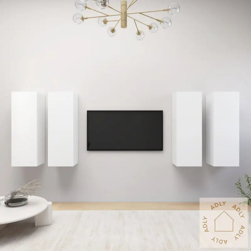 Tv-Benk 4 Stk Hvit 30,5X30X90 Cm Konstruert Tre