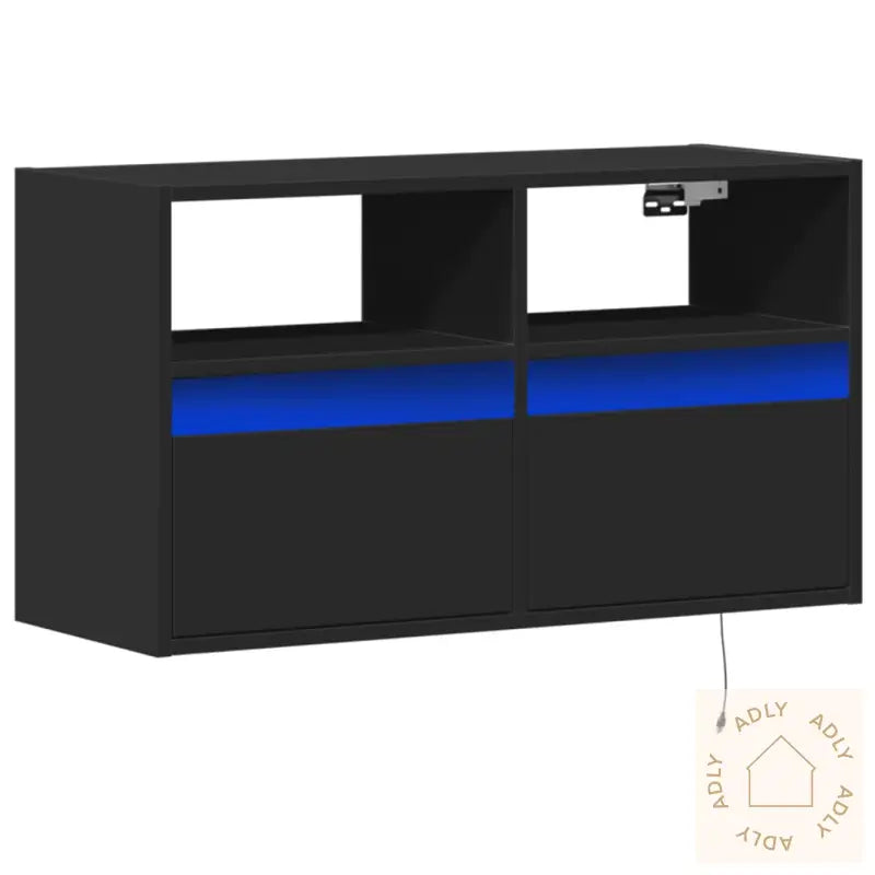 Vegghengt Tv-Benk Med Led Svart 80X31X45 Cm