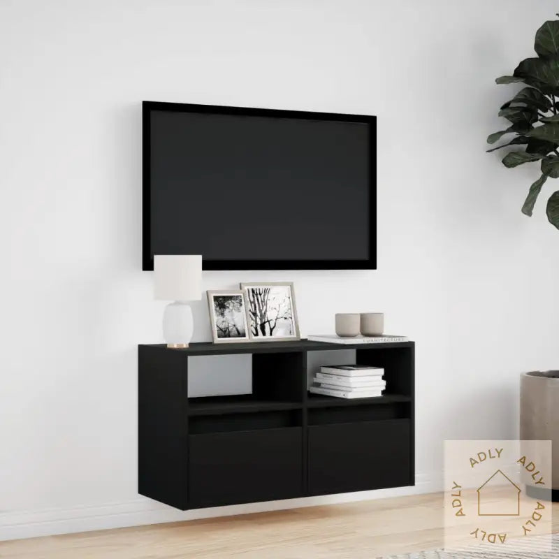 Vegghengt Tv-Benk Med Led Svart 80X31X45 Cm