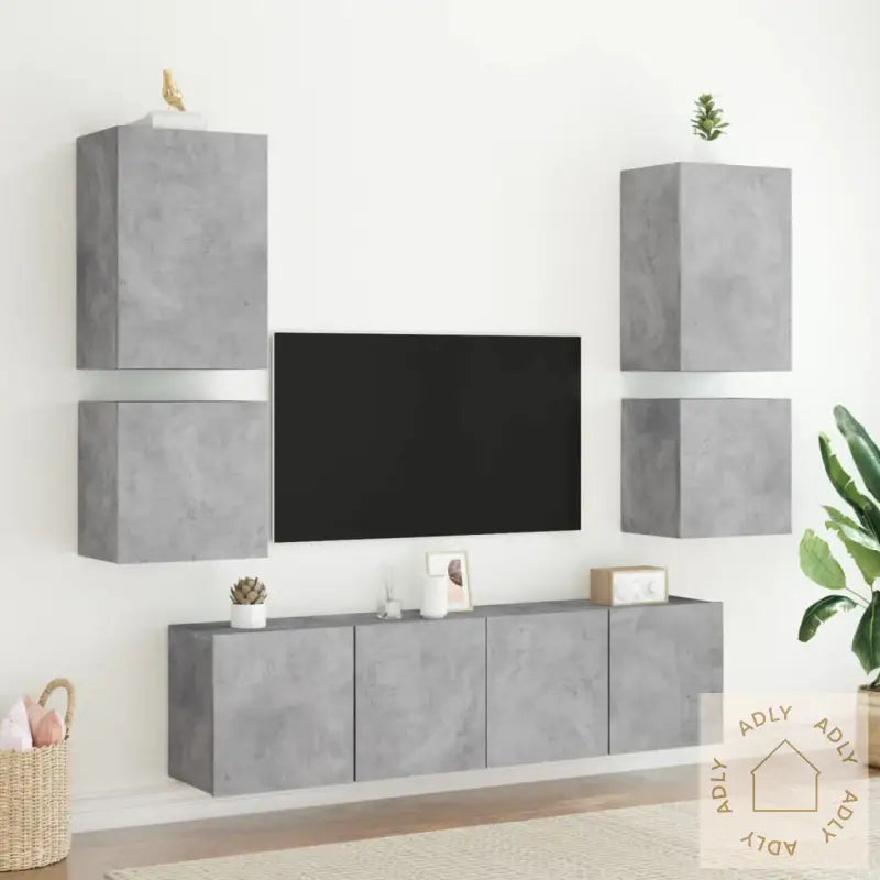 Vegghengte Tv-Benker 2 Stk Betonggrå 40,5X30X40 Konstruert Tre