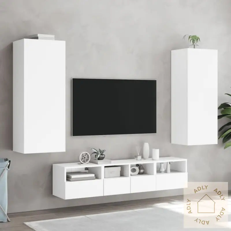 Vegghengt Tv-Benk Hvit 40,5X30X102 Cm Konstruert Tre