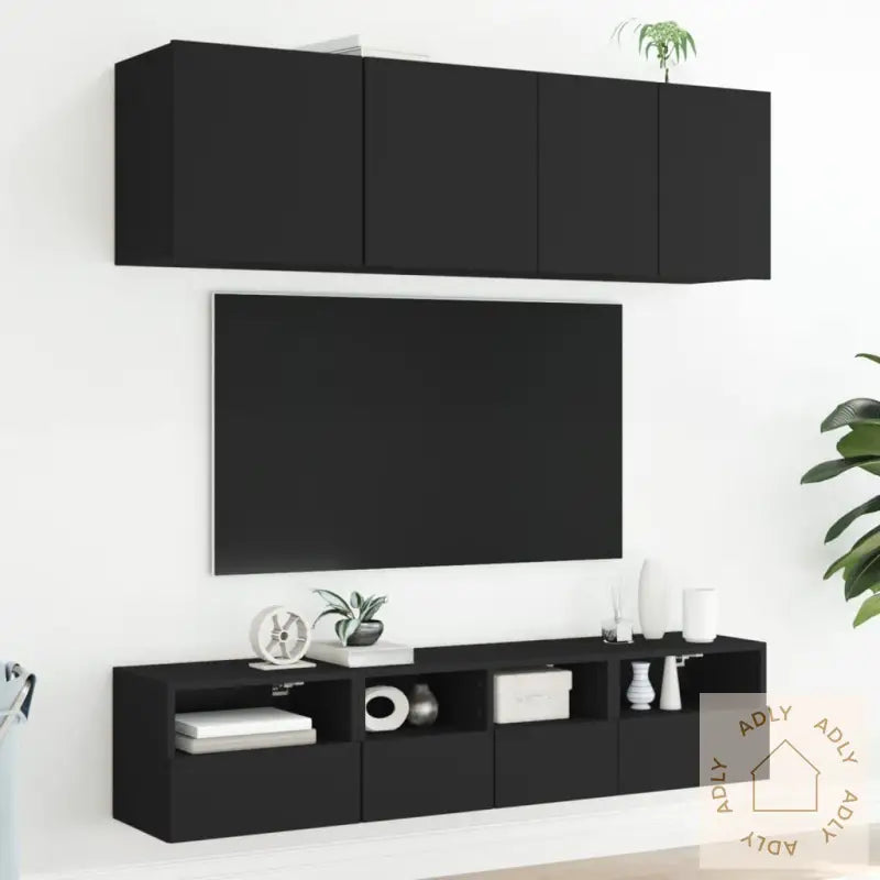 Veggmonterte Tv-Benker 2 Stk Svart 40X30X30 Cm Konstruert Tre