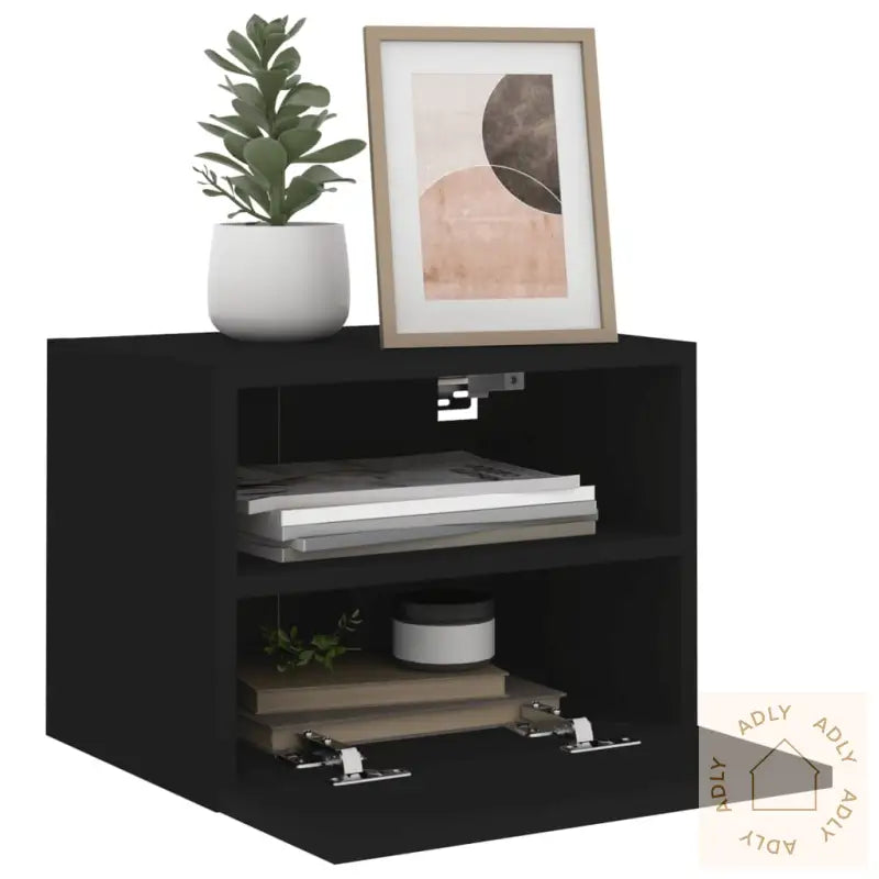 Veggmonterte Tv-Benker 2 Stk Svart 40X30X30 Cm Konstruert Tre