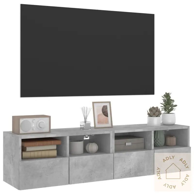 Vegghengte Tv-Benker 2 Stk Betonggrå 60X30X30 Cm Konstruert Tre