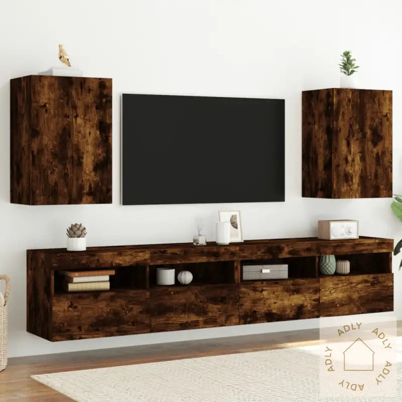 Vegghengte Tv-Benker 2 Stk Røkt Eik 40,5X30X60Cm Konstruert Tre