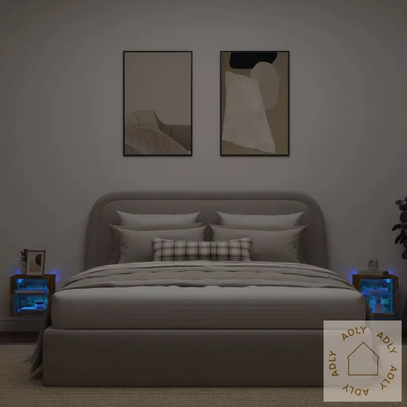 Vegghengt Tv-Benk Med Led 2 Stk Røkt Eik 30X28,5X30 Cm