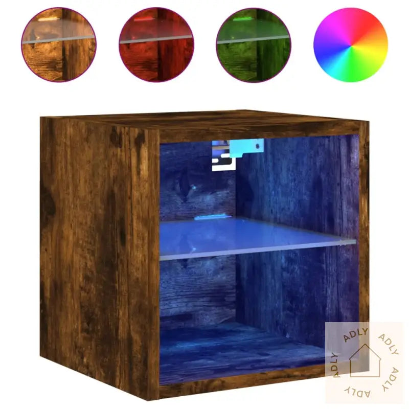 Vegghengt Tv-Benk Med Led 2 Stk Røkt Eik 30X28,5X30 Cm