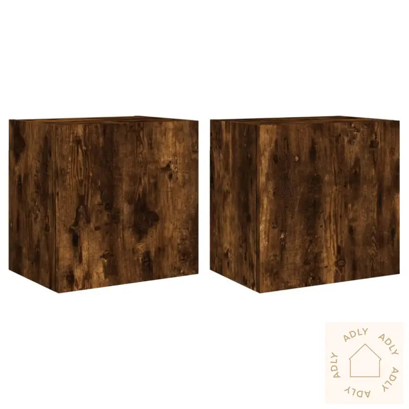 Vegghengte Tv-Benker 2 Stk Røkt Eik 40,5X30X40Cm Konstruert Tre