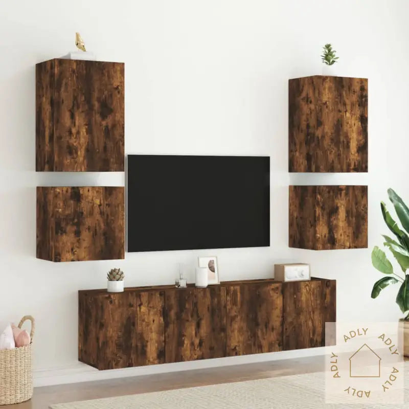 Vegghengte Tv-Benker 2 Stk Røkt Eik 40,5X30X40Cm Konstruert Tre