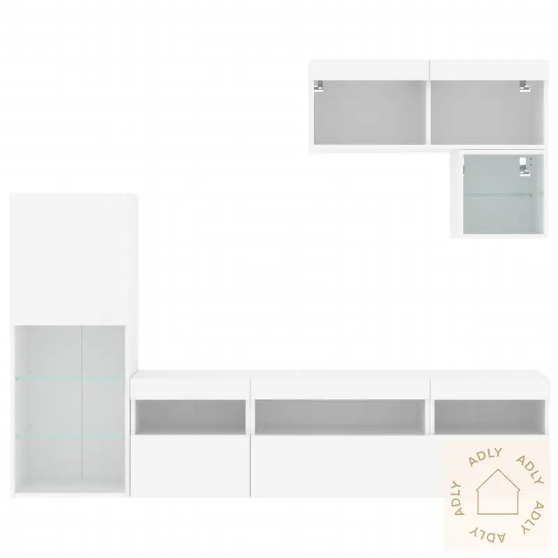 Vegghengte Tv-Enheter Med Led 6 Deler Hvit Konstruert Tre