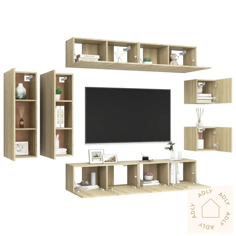 Tv-Benksett 8 Stk Sonoma Eik Konstruert Tre