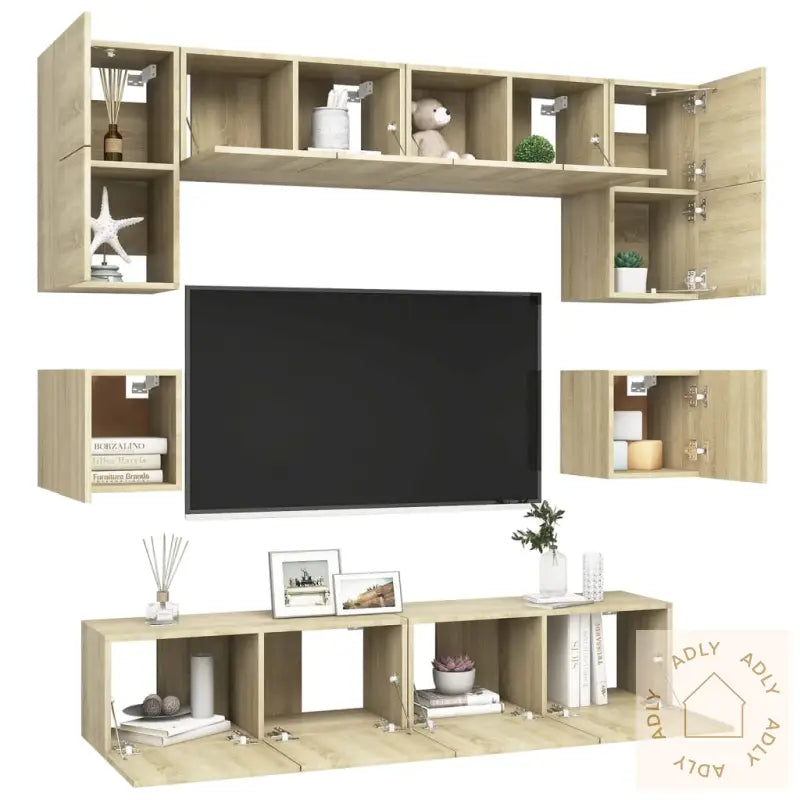 Tv-Benksett 8 Stk Sonoma Eik Konstruert Tre