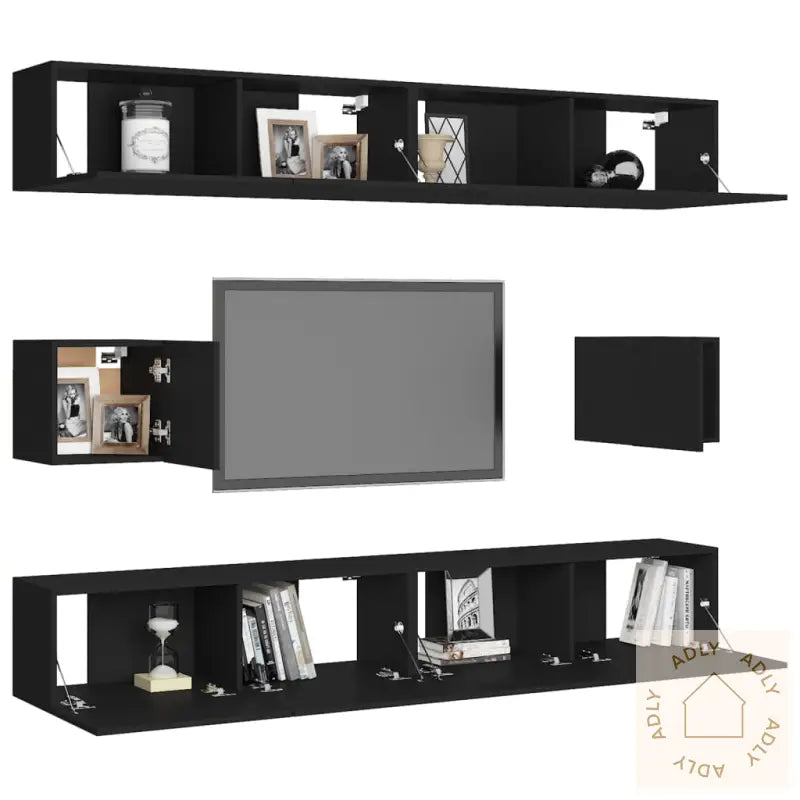 Tv-Benksett 6 Deler Svart Konstruert Tre