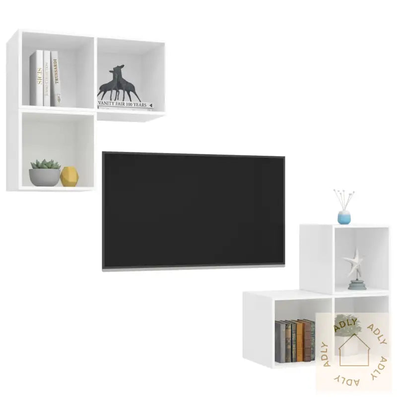 Tv-Benksett 4 Deler Hvit Konstruert Tre