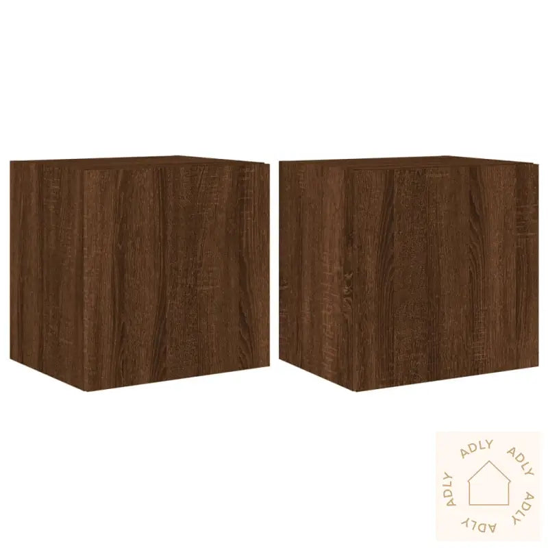 Vegghengte Tv-Benker Med Led-Lys 2 Stk Brun Eik 40,5X35X40 Cm