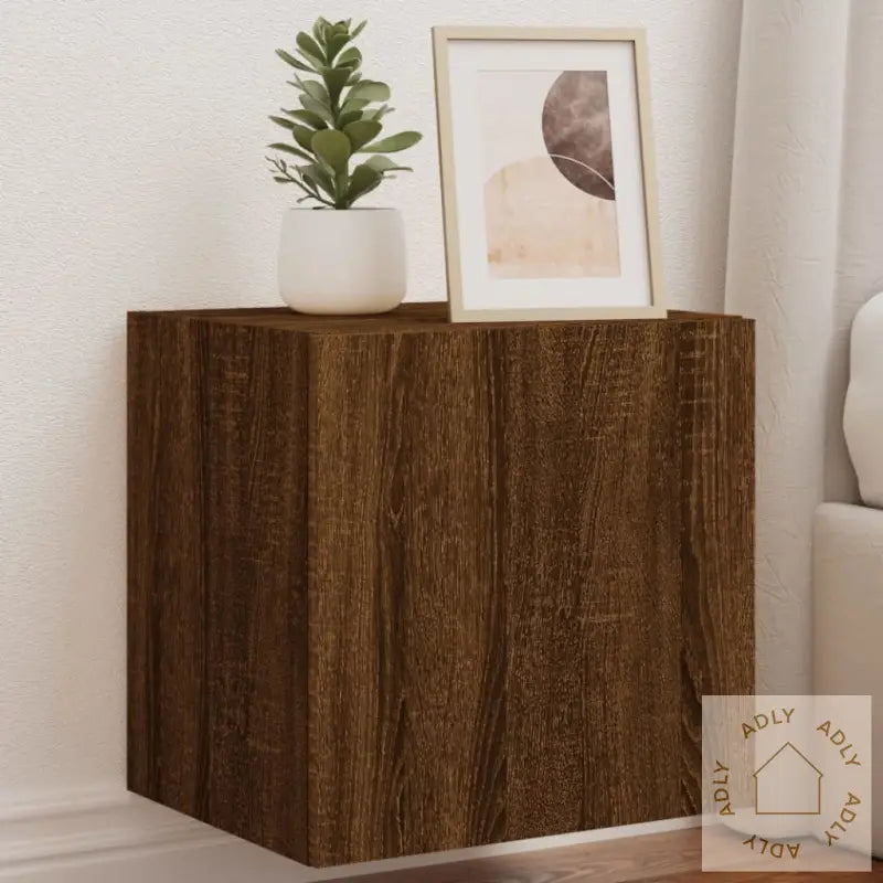 Vegghengte Tv-Benker Med Led-Lys 2 Stk Brun Eik 40,5X35X40 Cm