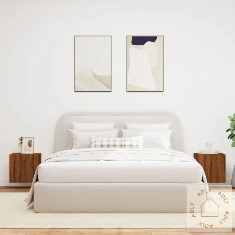 Vegghengte Tv-Benker Med Led-Lys 2 Stk Brun Eik 40,5X35X40 Cm