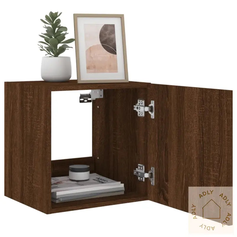 Vegghengte Tv-Benker Med Led-Lys 2 Stk Brun Eik 40,5X35X40 Cm